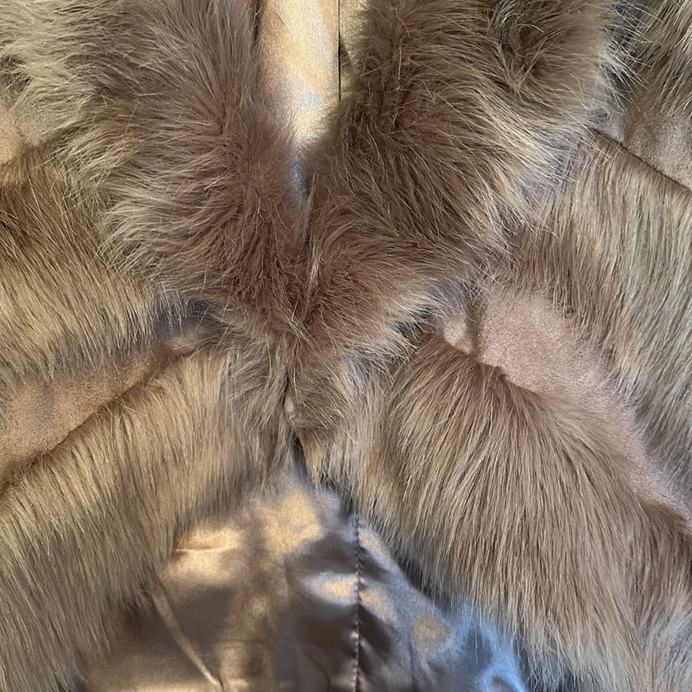 CHICOS Faux Suede Fur Jacket Burlywood Brown Size 1 or 8 fully lined - Picture 5 of 10